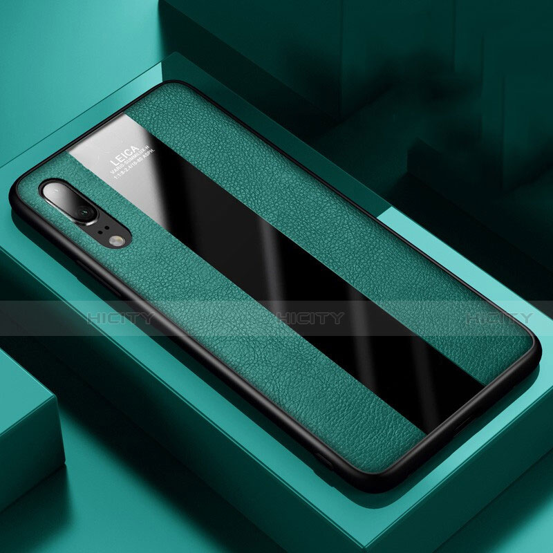 Coque Silicone Gel Motif Cuir Housse Etui H04 pour Huawei P20 Vert Plus