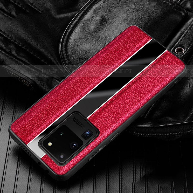 Coque Silicone Gel Motif Cuir Housse Etui H04 pour Samsung Galaxy S20 Ultra 5G Rouge Plus