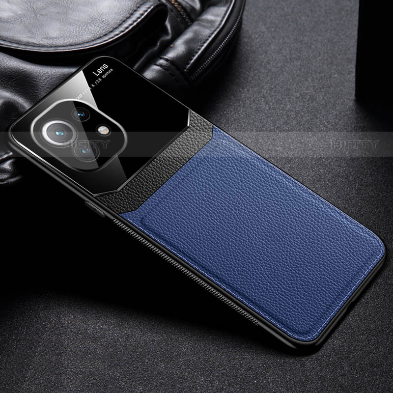 Coque Silicone Gel Motif Cuir Housse Etui H04 pour Xiaomi Mi 11 5G Bleu Plus