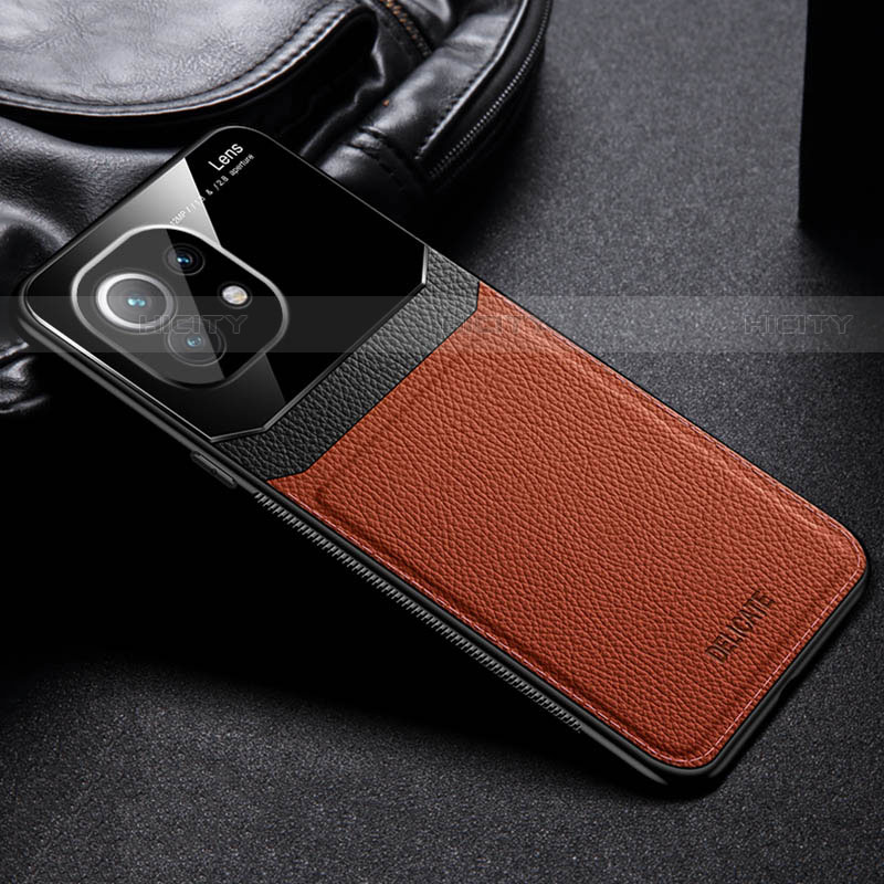 Coque Silicone Gel Motif Cuir Housse Etui H04 pour Xiaomi Mi 11 5G Marron Plus