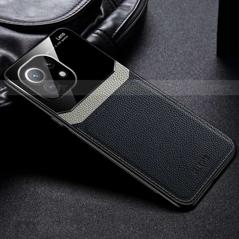 Coque Silicone Gel Motif Cuir Housse Etui H04 pour Xiaomi Mi 11 Lite 5G NE Noir Plus