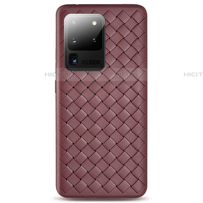 Coque Silicone Gel Motif Cuir Housse Etui H05 pour Samsung Galaxy S20 Ultra 5G Marron Plus