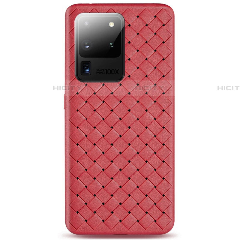 Coque Silicone Gel Motif Cuir Housse Etui H05 pour Samsung Galaxy S20 Ultra 5G Rouge Plus