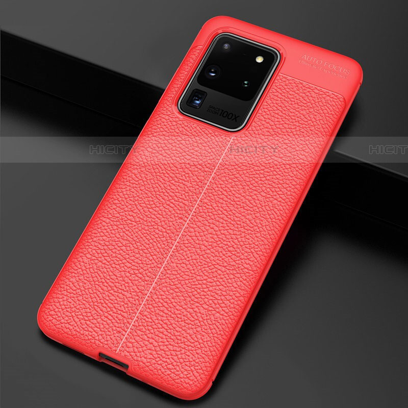 Coque Silicone Gel Motif Cuir Housse Etui H06 pour Samsung Galaxy S20 Ultra 5G Rouge Plus