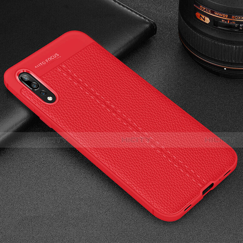 Coque Silicone Gel Motif Cuir Housse Etui H07 pour Huawei P20 Pro Rouge Plus