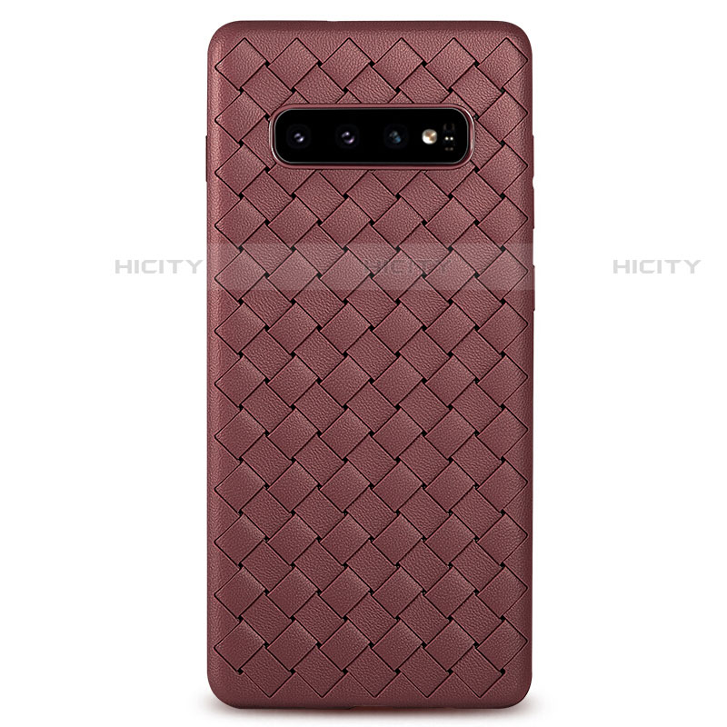 Coque Silicone Gel Motif Cuir Housse Etui L02 pour Samsung Galaxy S10 5G Marron Plus