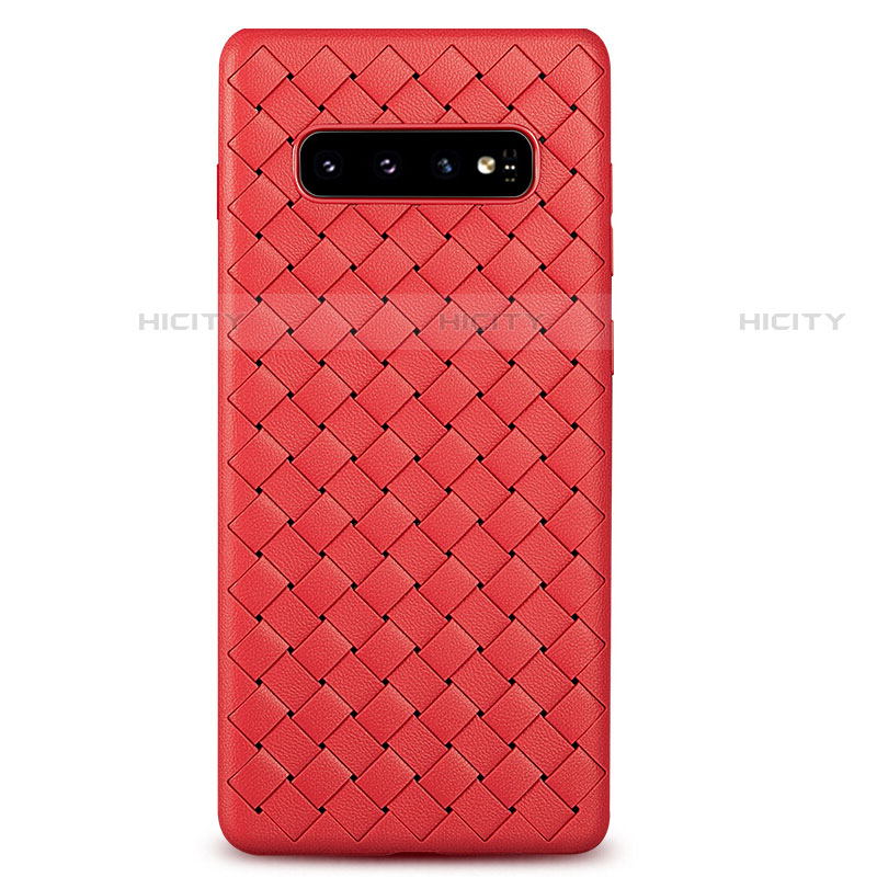 Coque Silicone Gel Motif Cuir Housse Etui L02 pour Samsung Galaxy S10 5G Rouge Plus