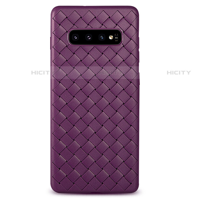 Coque Silicone Gel Motif Cuir Housse Etui L02 pour Samsung Galaxy S10 5G Violet Plus