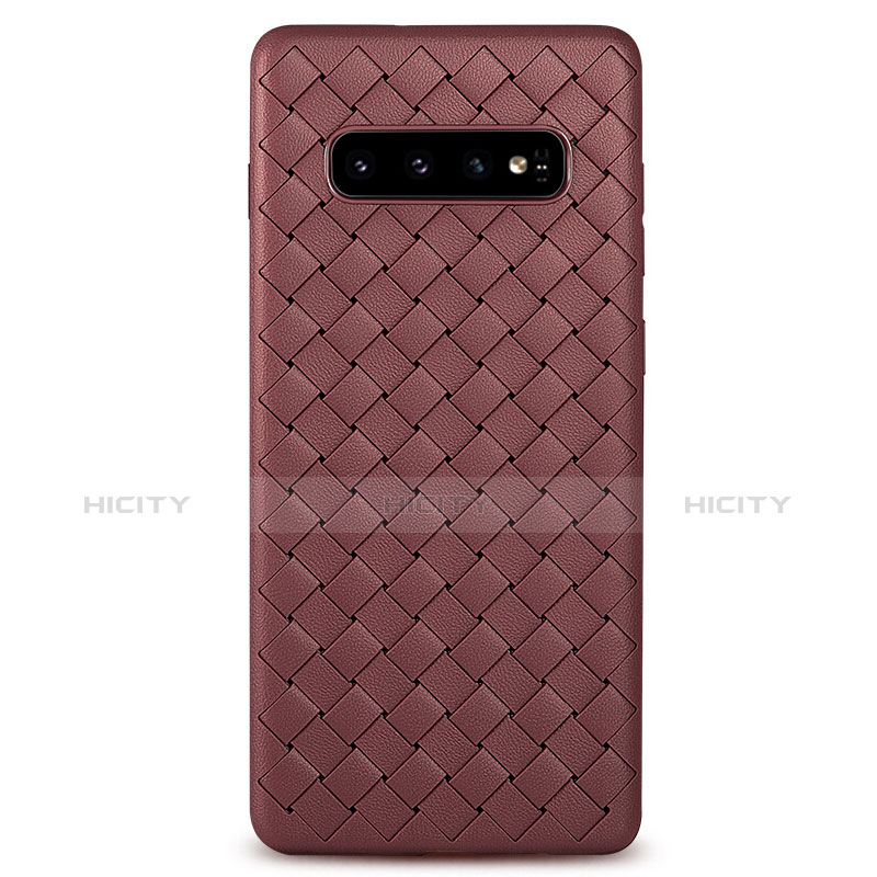 Coque Silicone Gel Motif Cuir Housse Etui L02 pour Samsung Galaxy S10 Marron Plus