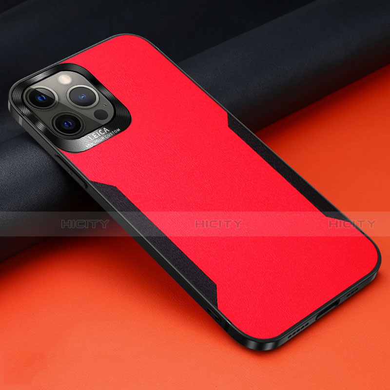 Coque Silicone Gel Motif Cuir Housse Etui N01 pour Apple iPhone 12 Pro Max Rouge Plus