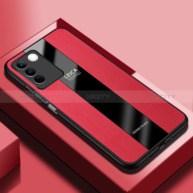 Coque Silicone Gel Motif Cuir Housse Etui PB1 pour Vivo V27 Pro 5G Rouge Plus