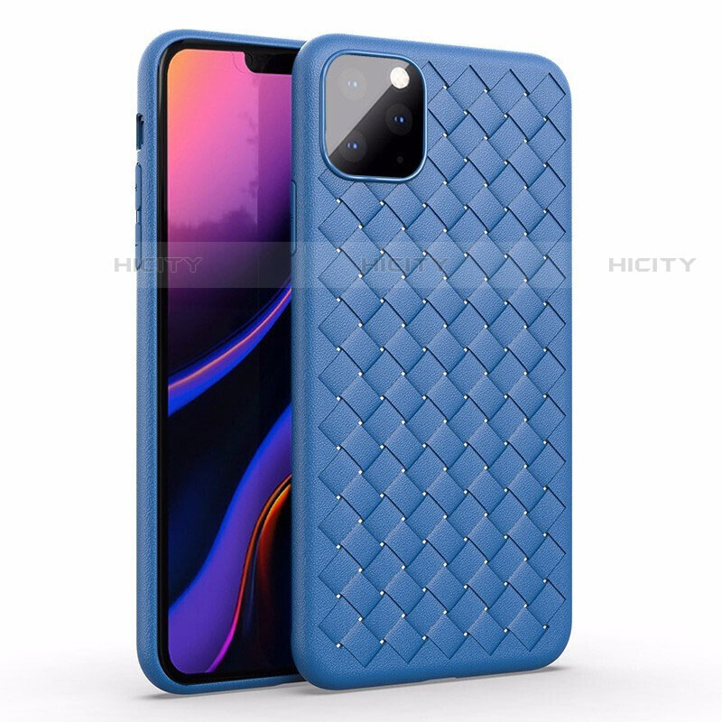 Coque Silicone Gel Motif Cuir Housse Etui pour Apple iPhone 11 Pro Max Bleu Plus