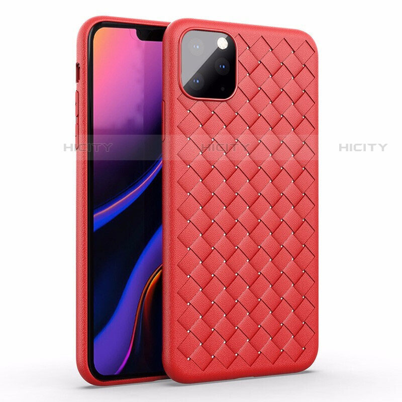 Coque Silicone Gel Motif Cuir Housse Etui pour Apple iPhone 11 Pro Max Rouge Plus