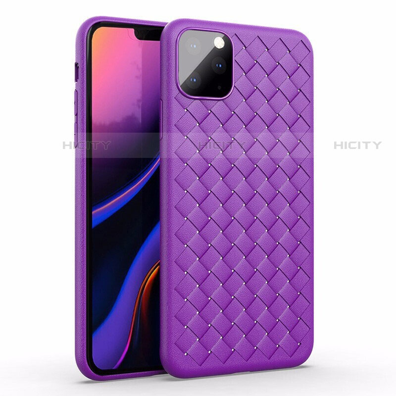 Coque Silicone Gel Motif Cuir Housse Etui pour Apple iPhone 11 Pro Max Violet Plus