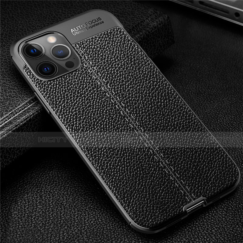 Coque Silicone Gel Motif Cuir Housse Etui pour Apple iPhone 12 Pro Max Noir Plus