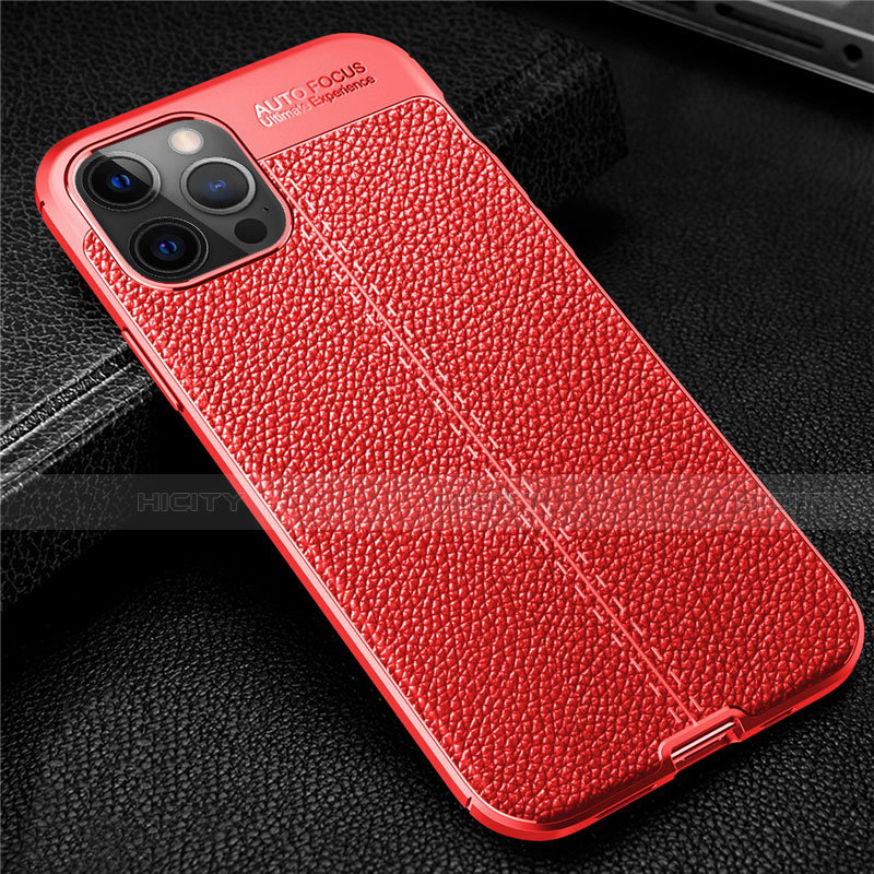 Coque Silicone Gel Motif Cuir Housse Etui pour Apple iPhone 12 Pro Rouge Plus