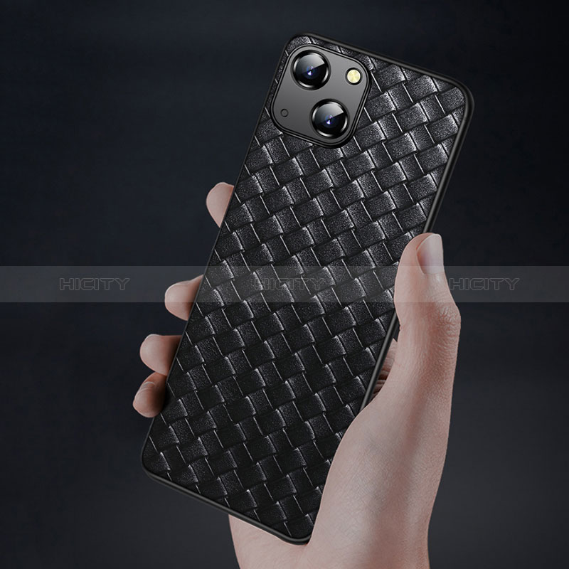 Coque Silicone Gel Motif Cuir Housse Etui pour Apple iPhone 15 Noir Plus