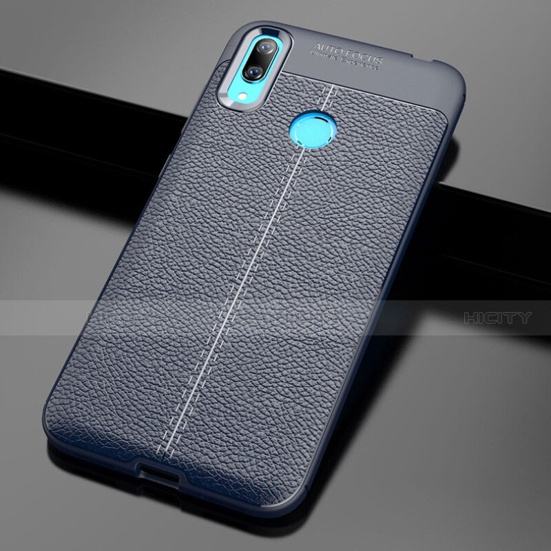 Coque Silicone Gel Motif Cuir Housse Etui pour Huawei Enjoy 9 Bleu Plus