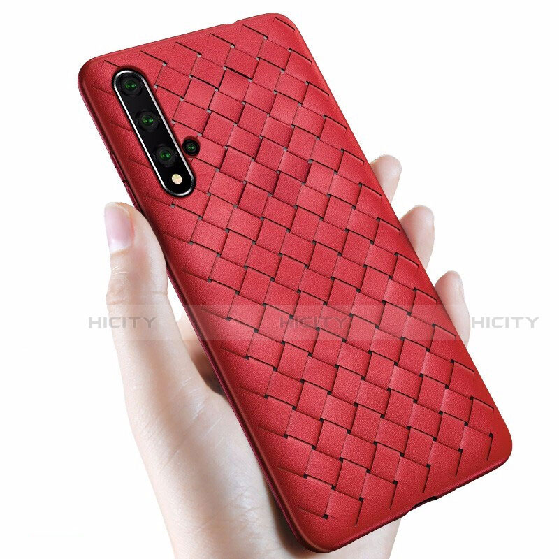 Coque Silicone Gel Motif Cuir Housse Etui pour Huawei Honor 20 Rouge Plus