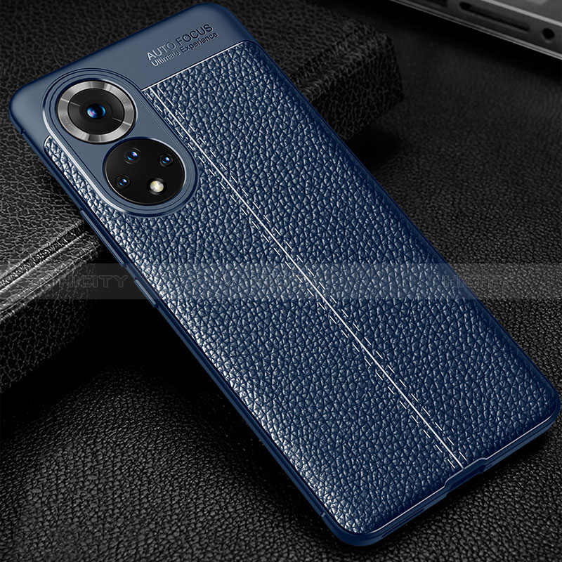 Coque Silicone Gel Motif Cuir Housse Etui pour Huawei Honor 50 Pro 5G Bleu Plus