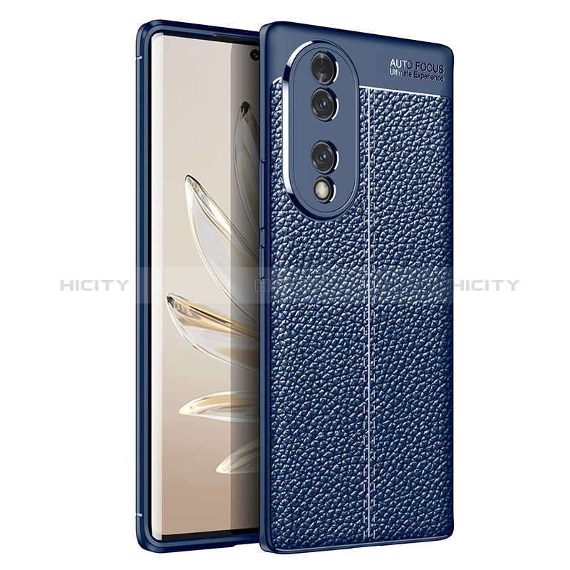 Coque Silicone Gel Motif Cuir Housse Etui pour Huawei Honor 70 5G Bleu Plus