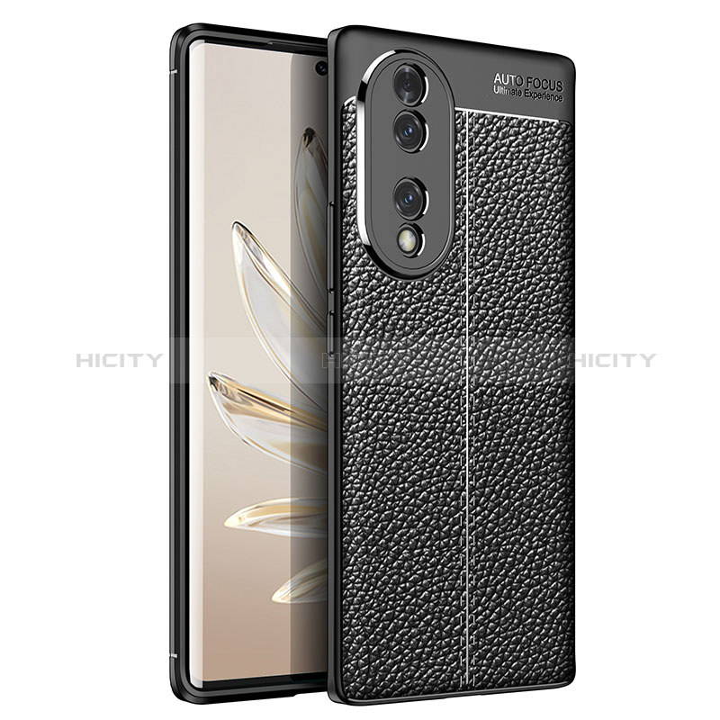 Coque Silicone Gel Motif Cuir Housse Etui pour Huawei Honor 70 5G Noir Plus