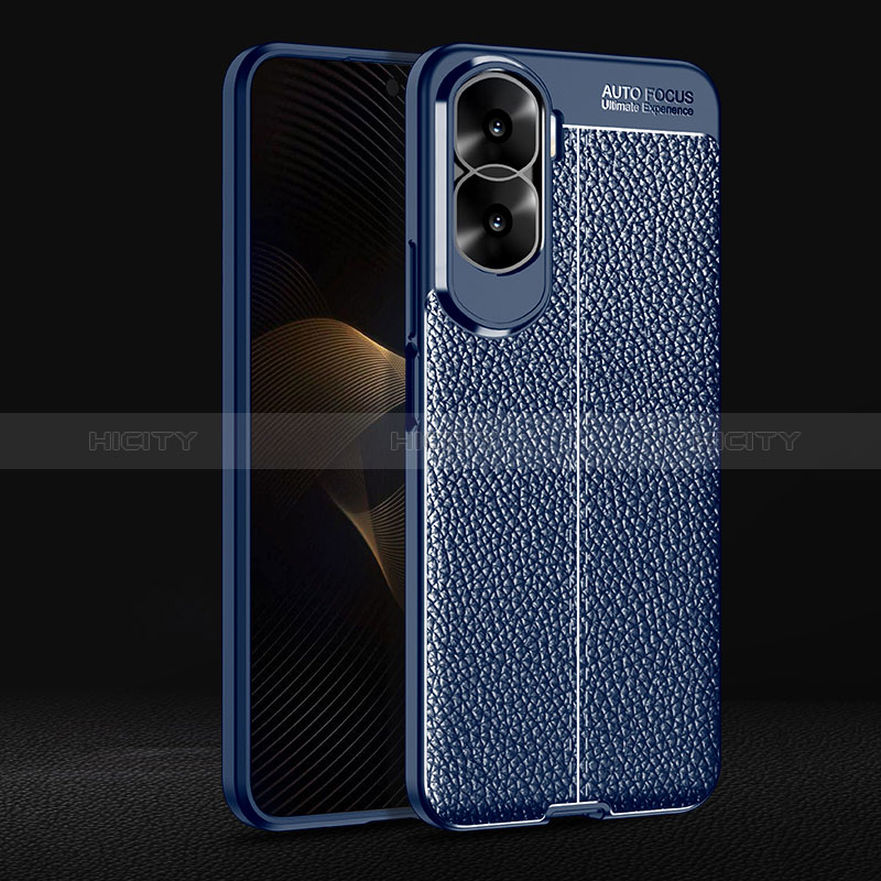 Coque Silicone Gel Motif Cuir Housse Etui pour Huawei Honor 90 Lite 5G Bleu Plus