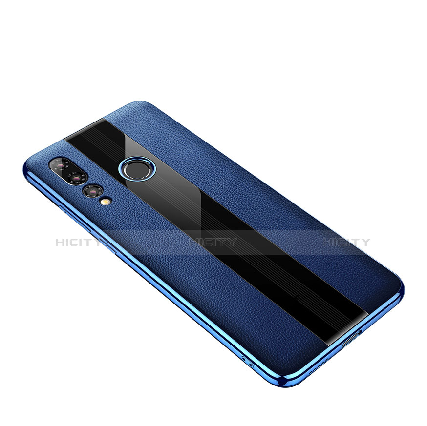 Coque Silicone Gel Motif Cuir Housse Etui pour Huawei Nova 4 Bleu Plus