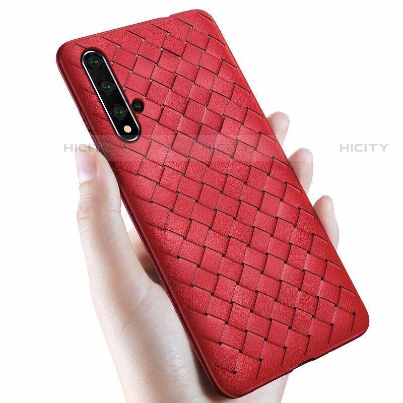 Coque Silicone Gel Motif Cuir Housse Etui pour Huawei Nova 5T Rouge Plus