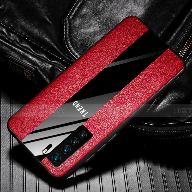 Coque Silicone Gel Motif Cuir Housse Etui pour Huawei Nova 7 SE 5G Rouge Plus