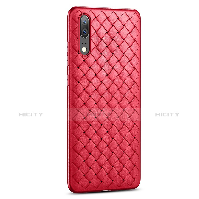 Coque Silicone Gel Motif Cuir Housse Etui pour Huawei P20 Rouge Plus