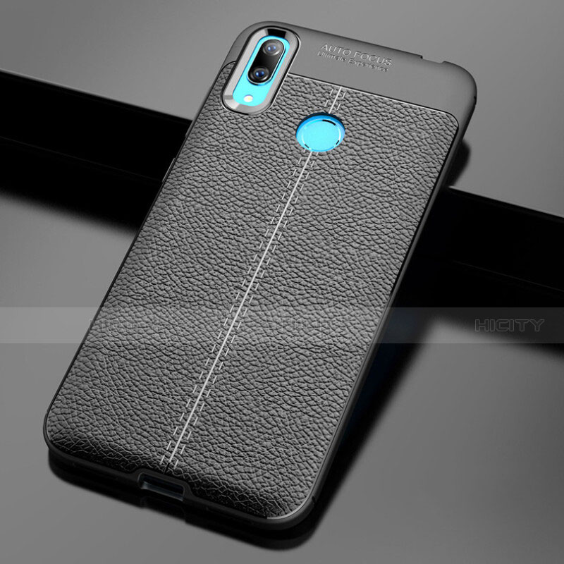 Coque Silicone Gel Motif Cuir Housse Etui pour Huawei Y7 (2019) Noir Plus