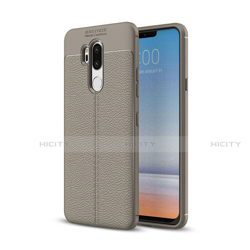 Coque Silicone Gel Motif Cuir Housse Etui pour LG G7 Gris Plus