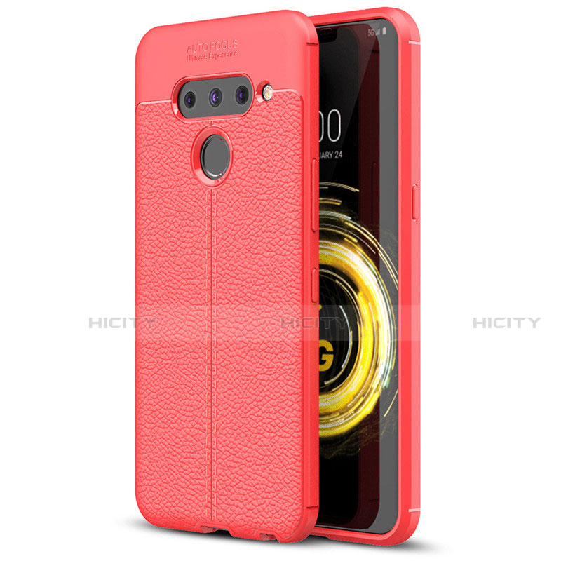 Coque Silicone Gel Motif Cuir Housse Etui pour LG V50 ThinQ 5G Rouge Plus