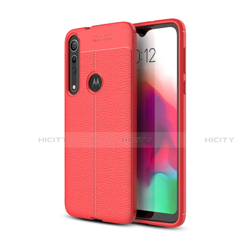 Coque Silicone Gel Motif Cuir Housse Etui pour Motorola Moto G8 Play Rouge Plus