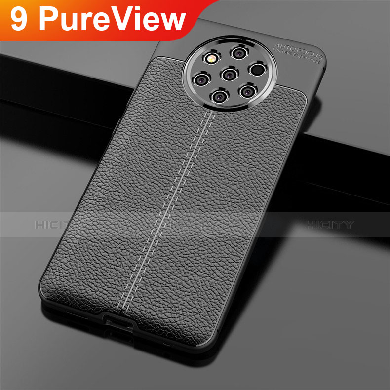 Coque Silicone Gel Motif Cuir Housse Etui pour Nokia 9 PureView Noir Plus