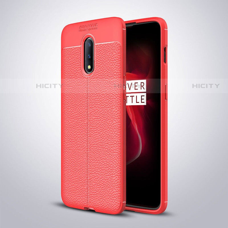 Coque Silicone Gel Motif Cuir Housse Etui pour OnePlus 7 Rouge Plus