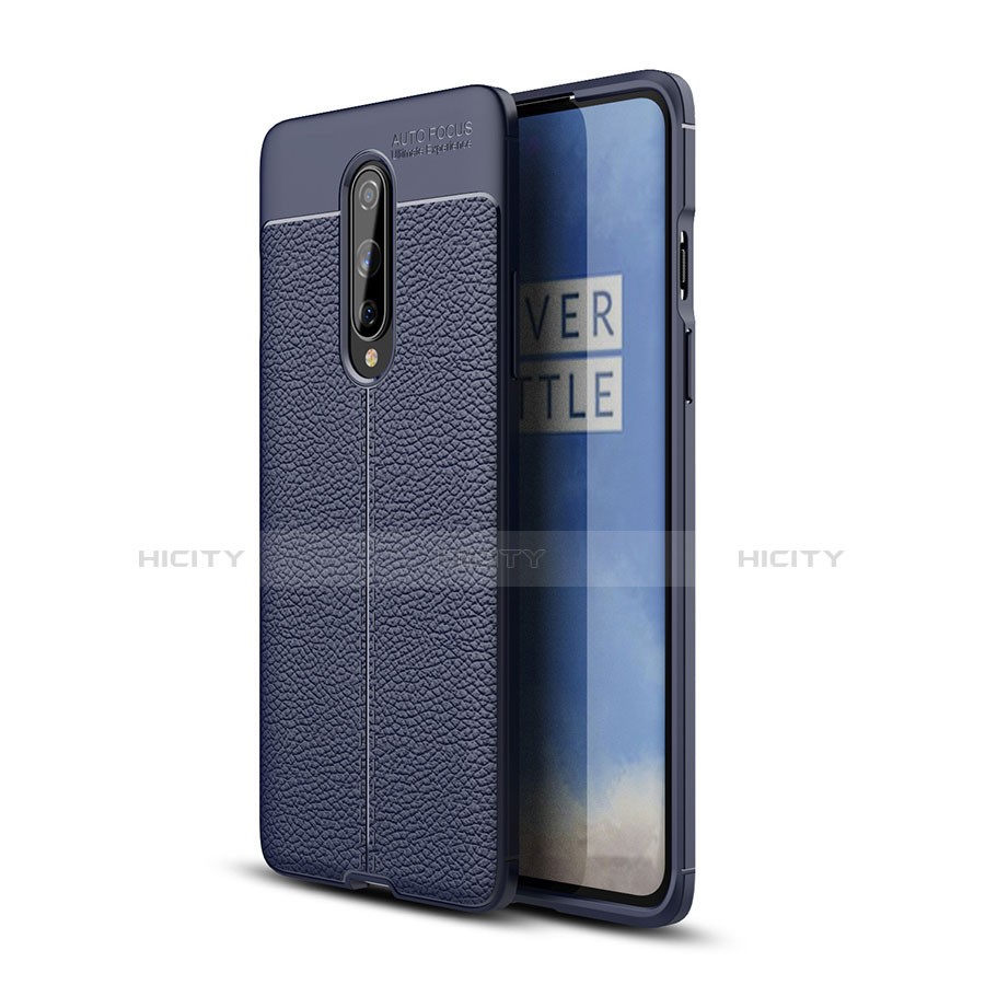 Coque Silicone Gel Motif Cuir Housse Etui pour OnePlus 8 Bleu Plus