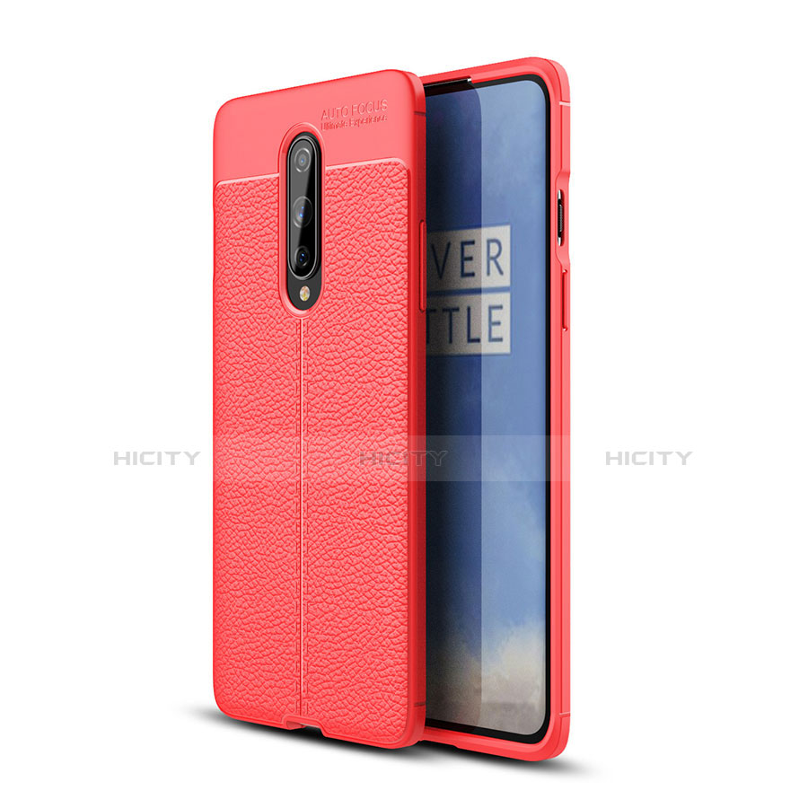 Coque Silicone Gel Motif Cuir Housse Etui pour OnePlus 8 Rouge Plus