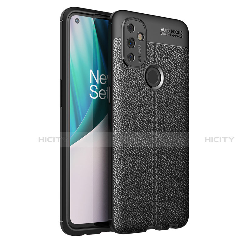 Coque Silicone Gel Motif Cuir Housse Etui pour OnePlus Nord N100 Noir Plus