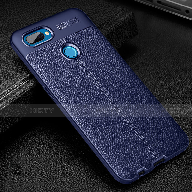 Coque Silicone Gel Motif Cuir Housse Etui pour Oppo A12 Bleu Plus