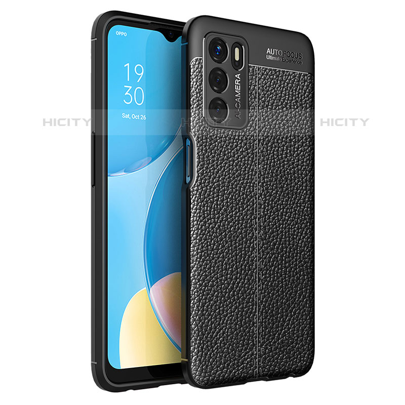 Coque Silicone Gel Motif Cuir Housse Etui pour Oppo A16s Noir Plus