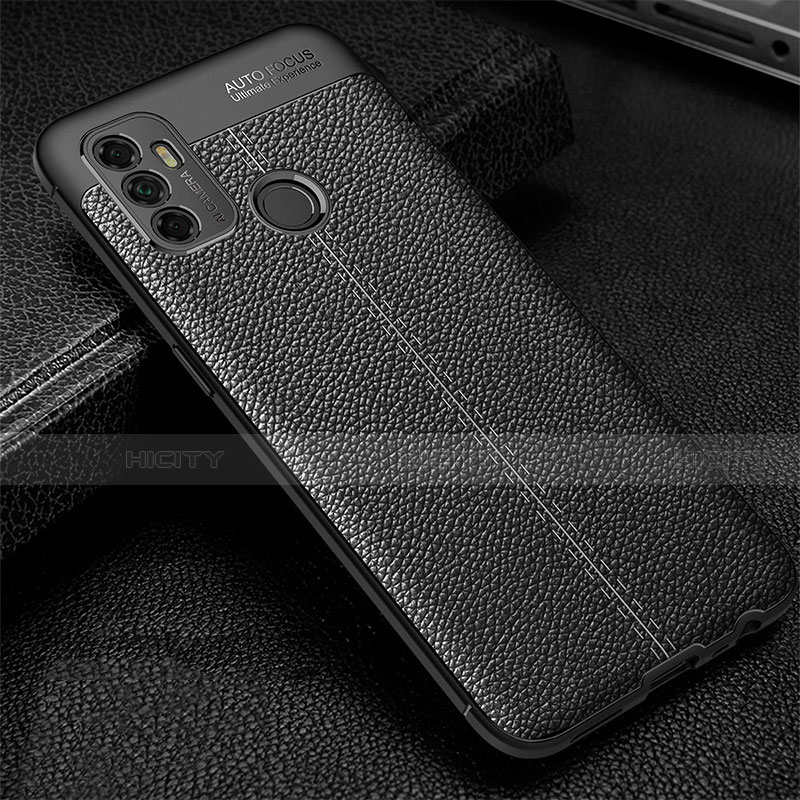 Coque Silicone Gel Motif Cuir Housse Etui pour Oppo A32 Noir Plus