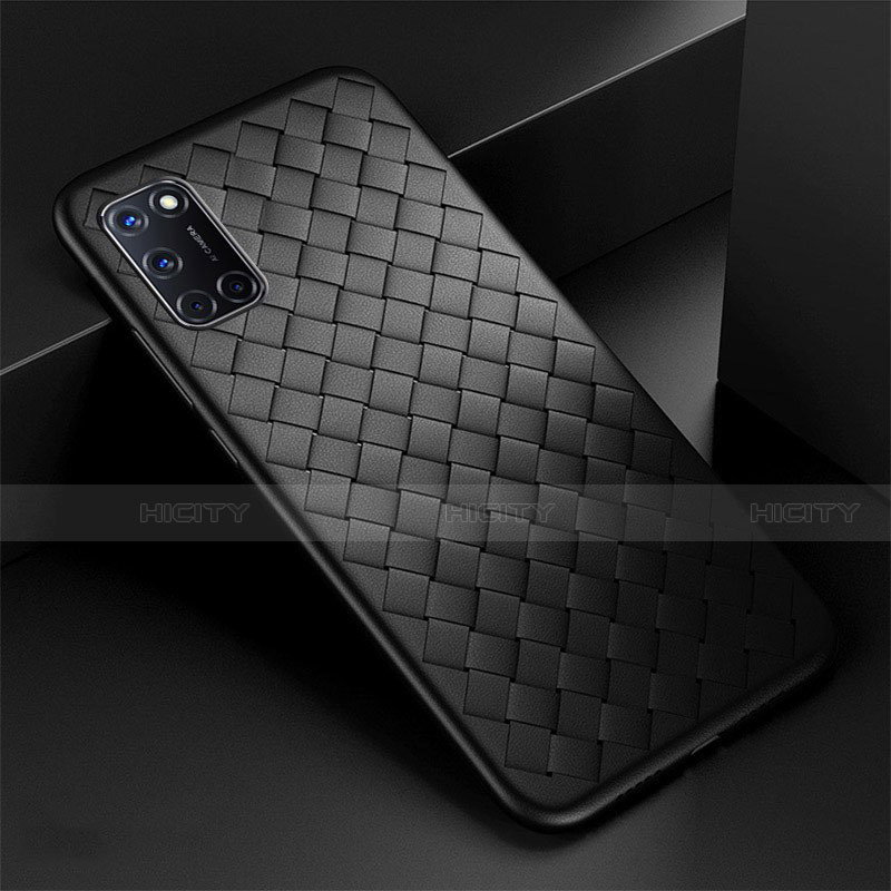 Coque Silicone Gel Motif Cuir Housse Etui pour Oppo A52 Noir Plus