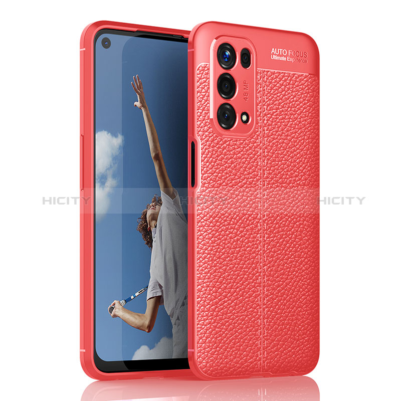 Coque Silicone Gel Motif Cuir Housse Etui pour Oppo A74 5G Rouge Plus