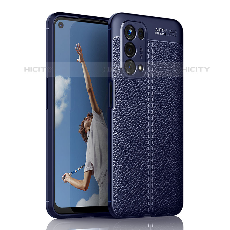 Coque Silicone Gel Motif Cuir Housse Etui pour Oppo A93 5G Bleu Plus