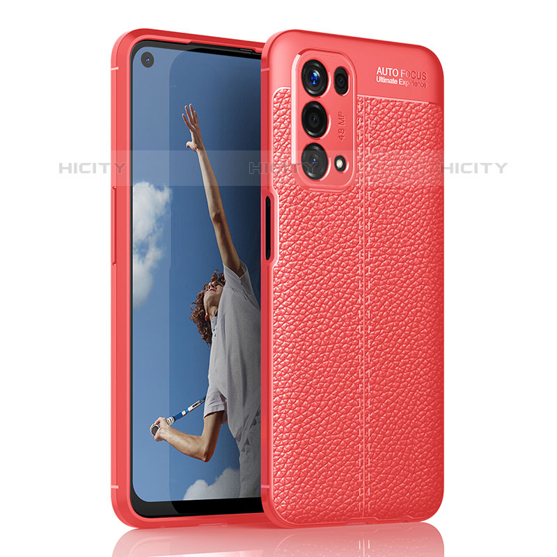 Coque Silicone Gel Motif Cuir Housse Etui pour Oppo A93 5G Rouge Plus