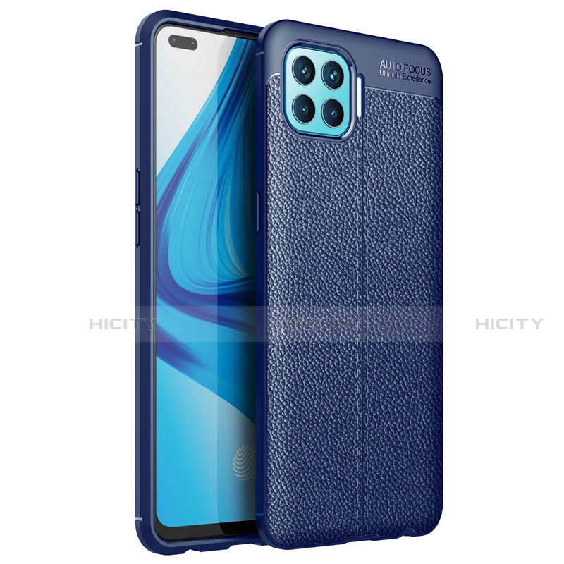 Coque Silicone Gel Motif Cuir Housse Etui pour Oppo F17 Pro Bleu Plus