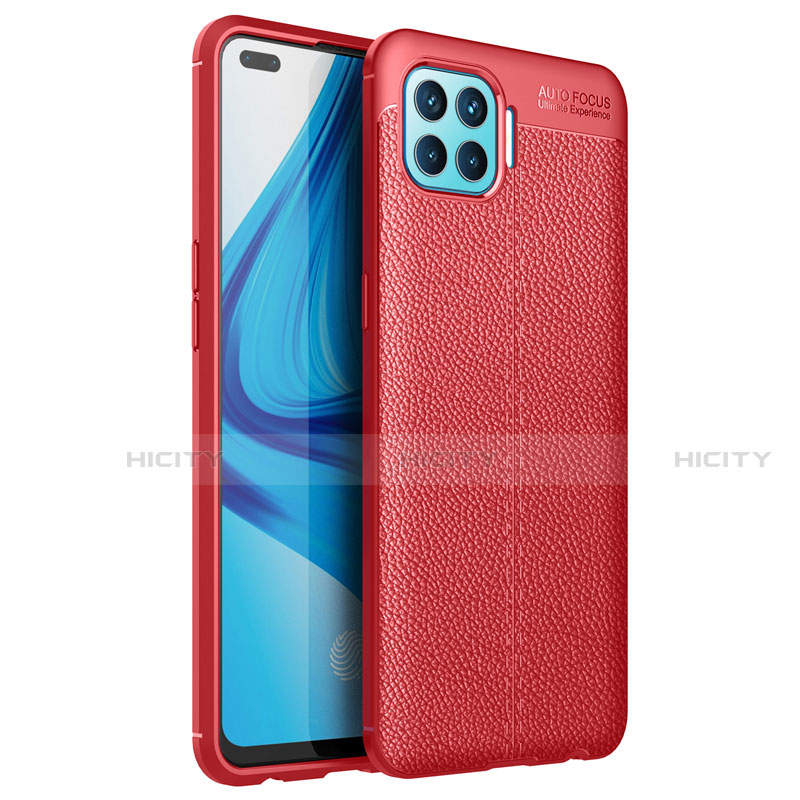 Coque Silicone Gel Motif Cuir Housse Etui pour Oppo F17 Pro Rouge Plus