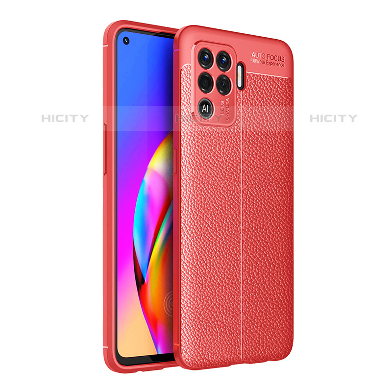 Coque Silicone Gel Motif Cuir Housse Etui pour Oppo F19 Pro Rouge Plus